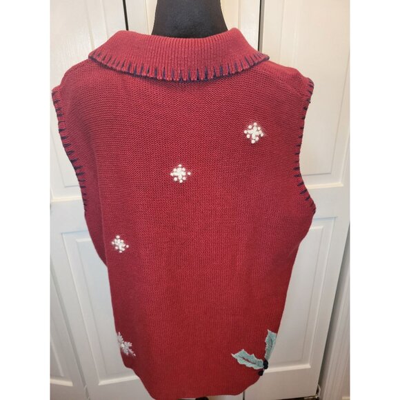 Vintage 90s/Y2K Red Christmas Sweater Vest 18/20 Applique Embroidered Country - Picture 2 of 8